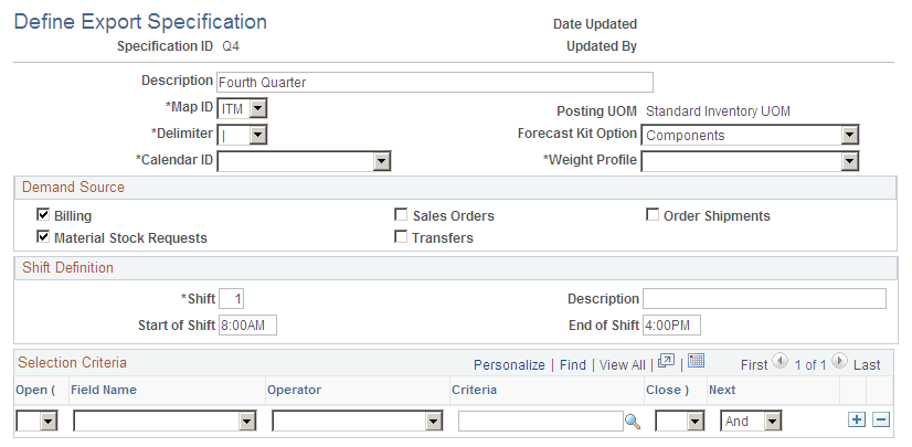 Define Export Specification