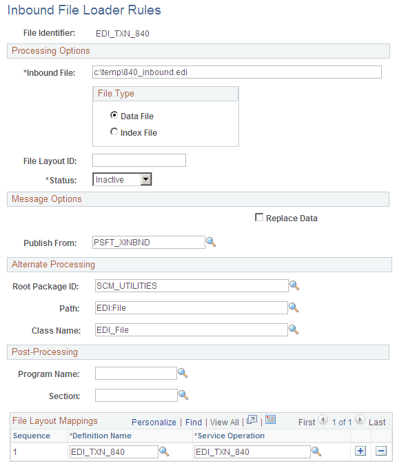 Inbound File Loader Rules page