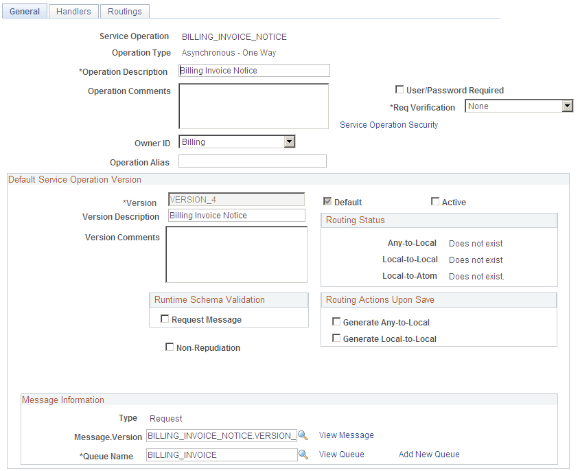 Service Operations-General page (1 of 2)