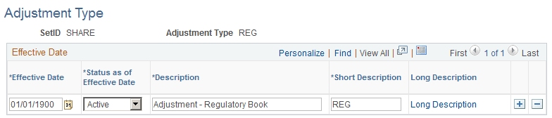 Adjustment Type page Adjustment Type page
