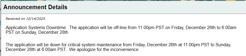 Announcement Details Announcement Details