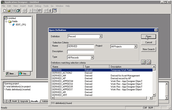 Application Designer - Open Definition (Record) Application Designer - Open Definition (Record)