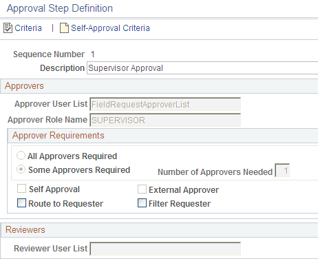 Approval Step Definition page - Sequence Number 1 Approval Step Definition page - Sequence Number 1