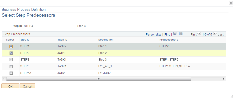 BPW Select Step Predecessors page BPW Select Step Predecessors page