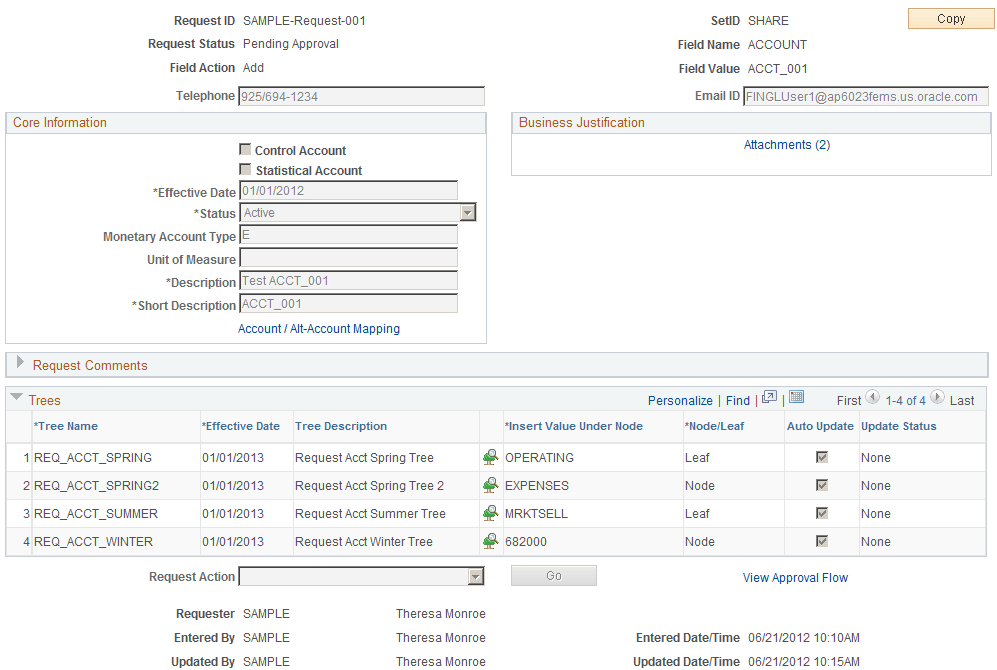 ChartField Request page - Account ChartField Request page - Account