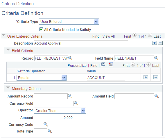 Criteria Definition - Account Approval page Criteria Definition - Account Approval page