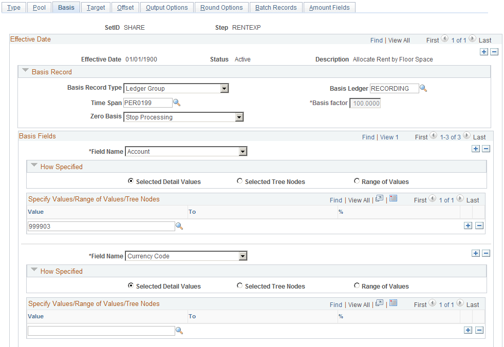 Define Allocation Step - Basis page Define Allocation Step - Basis page