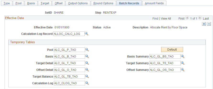 Define Allocation Step - Batch Records page Define Allocation Step - Batch Records page
