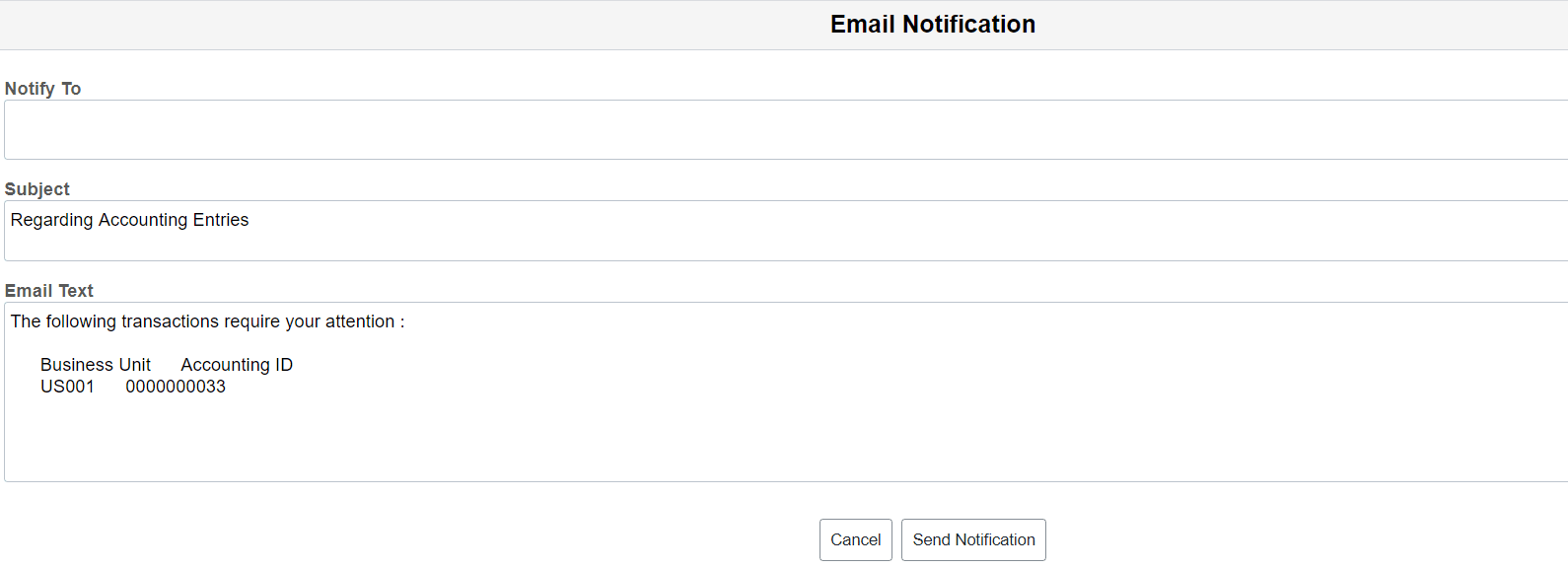 Email Notification Page Email Notification Page