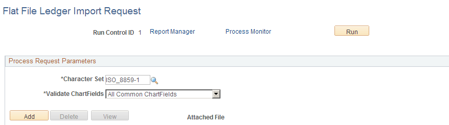Flat File Ledger Import Request page Flat File Ledger Import Request page