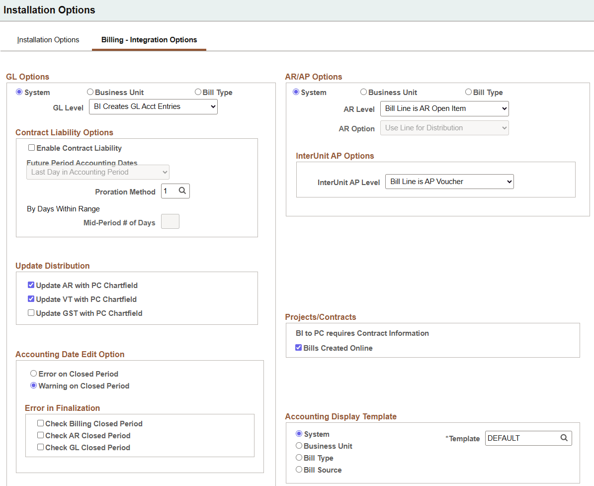 Installation Options - Billing - Integration Options (1 of 2) Installation Options - Billing - Integration Options (1 of 2)