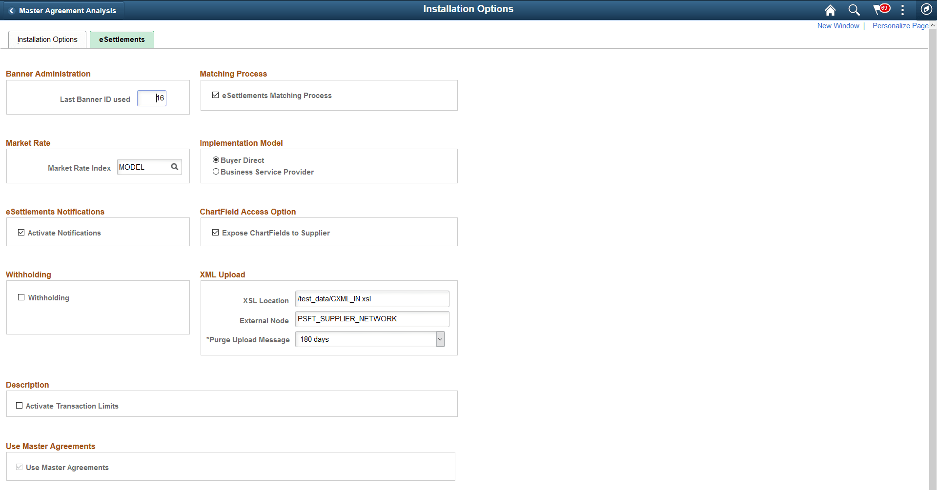 Installation Options - eSettlements page Installation Options - eSettlements page