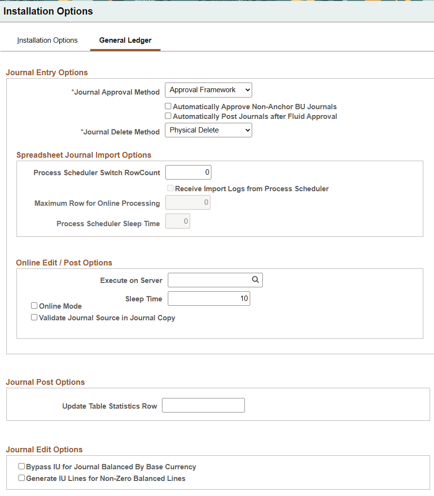 Installation Options - General Ledger (1 of 2) Installation Options - General Ledger (1 of 2)