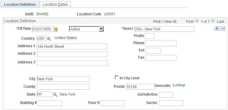 Location Definition page Location Definition page