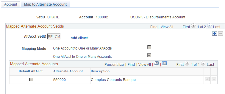 Map to Alternate Account page Map to Alternate Account page