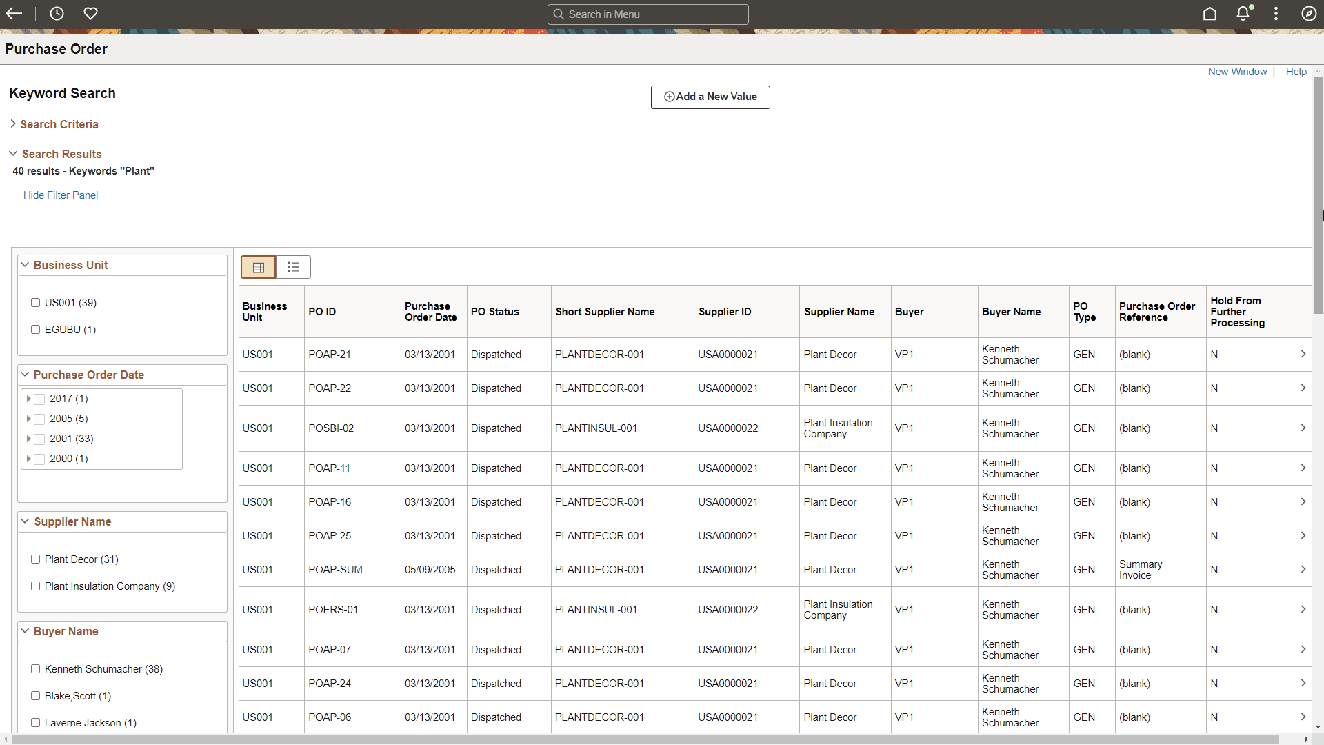 Purchase Order - Keyword Search Results Purchase Order - Keyword Search Results