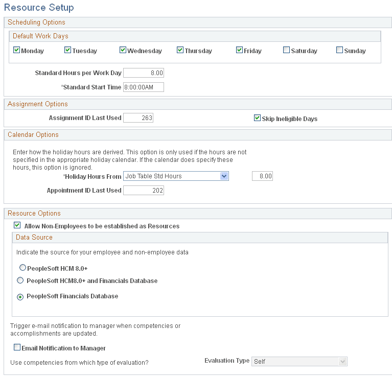 Resource Setup page