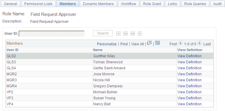 Roles page - Members tab Roles page - Members tab
