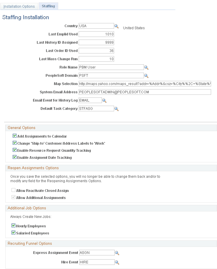 Staffing Installation page (1 of 2) Staffing Installation page (1 of 2)
