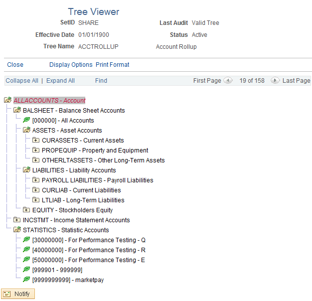 Tree Viewer page - example of an Account tree Tree Viewer page - example of an Account tree