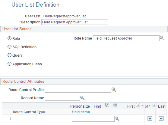User List Definition page – FieldRequestApproverList (user list value) User List Definition page – FieldRequestApproverList (user list value)