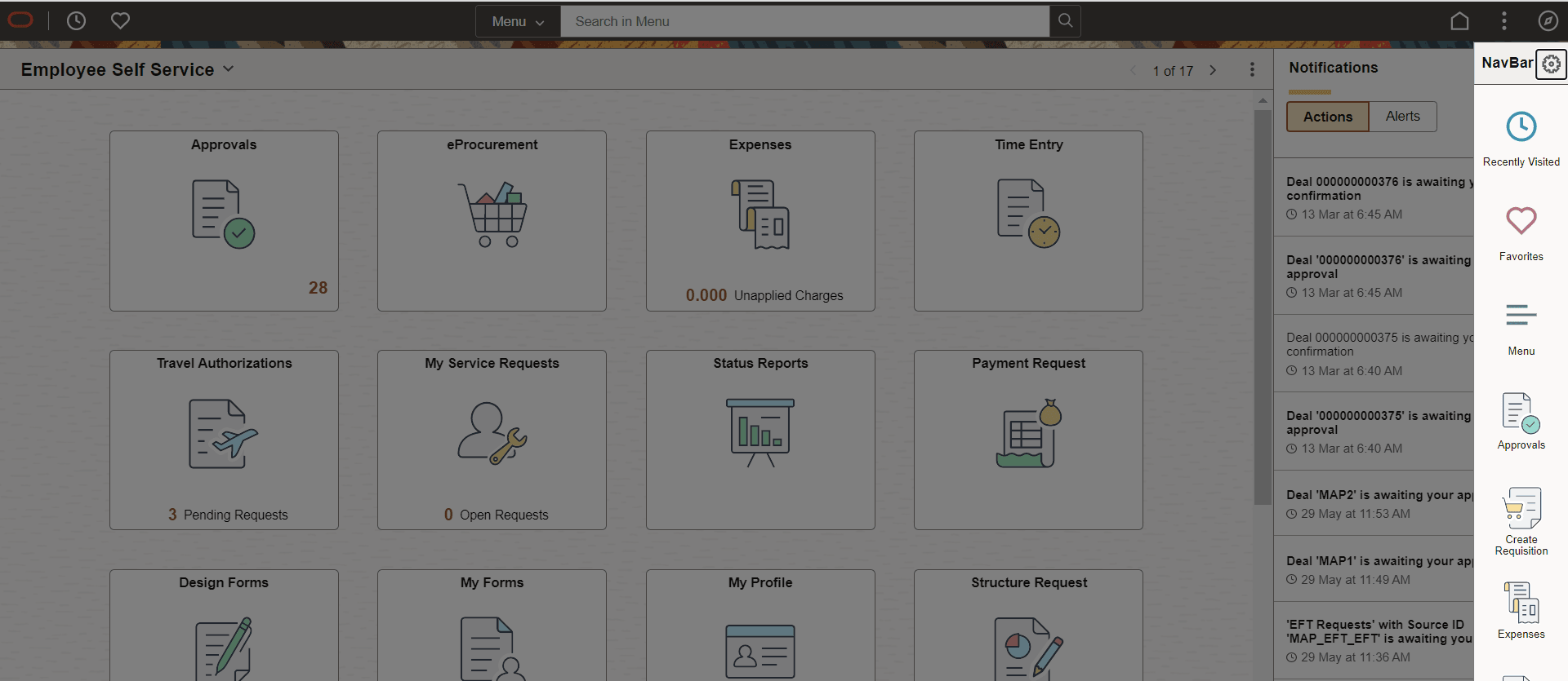 Navigator side page with PeopleSoft menu items