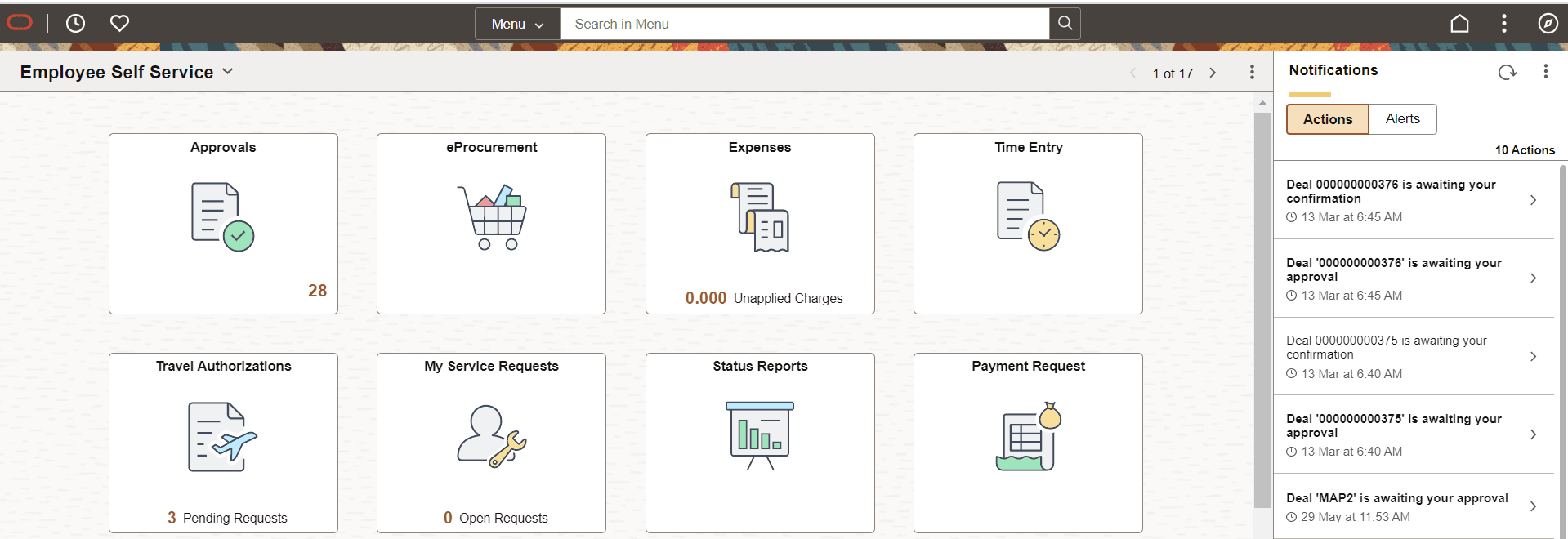 PeopleSoft Fluid User Interface home page