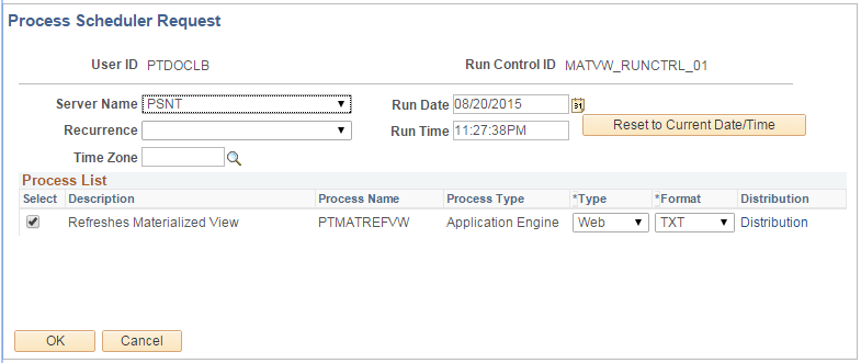 Process Scheduler Request page Process Scheduler Request page