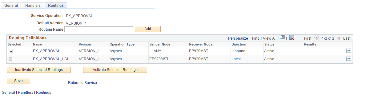 Service Operation-Routings page Service Operation-Routings page