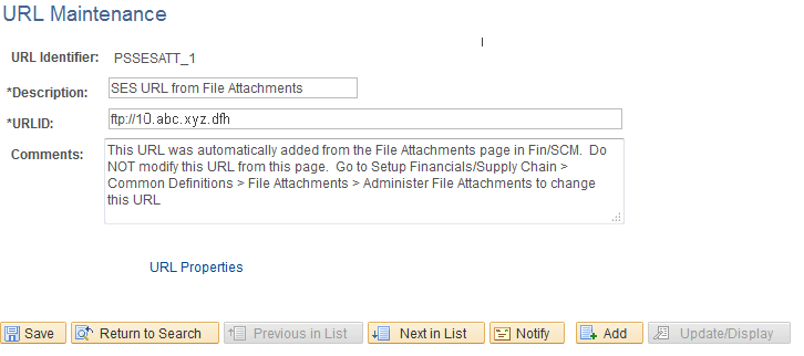 URL Maintenance page