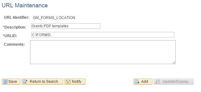 URL Maintenance page