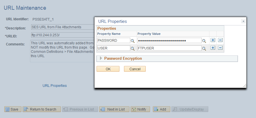 URL Properties window