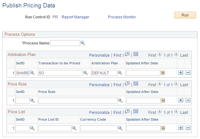 Publish Pricing Data page Publish Pricing Data page