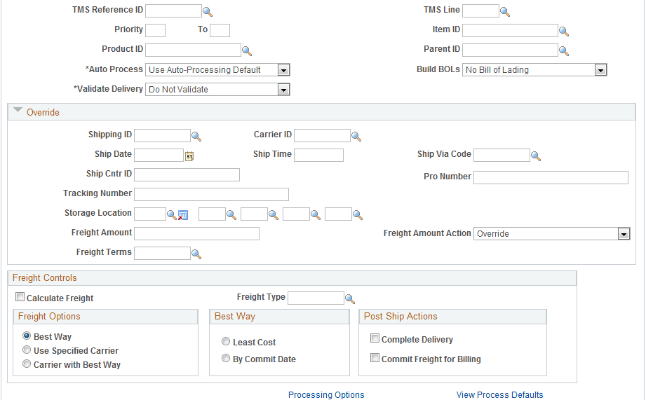 Defining the Run Control ID for Front-End Shipping