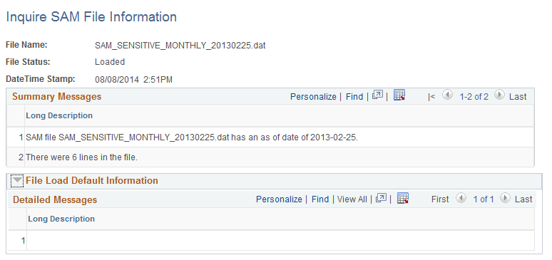 Inquire SAM File Information Page