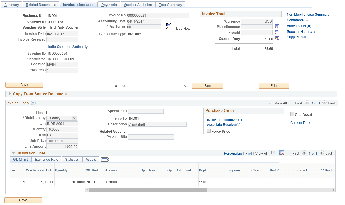 Invoice Information page for third-party voucher style