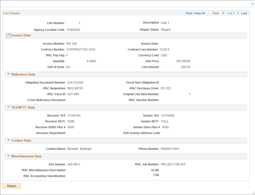 IPAC Line Details page