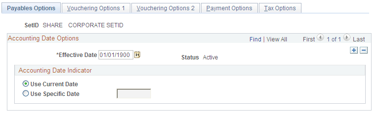 Payables Options - Payables Options page