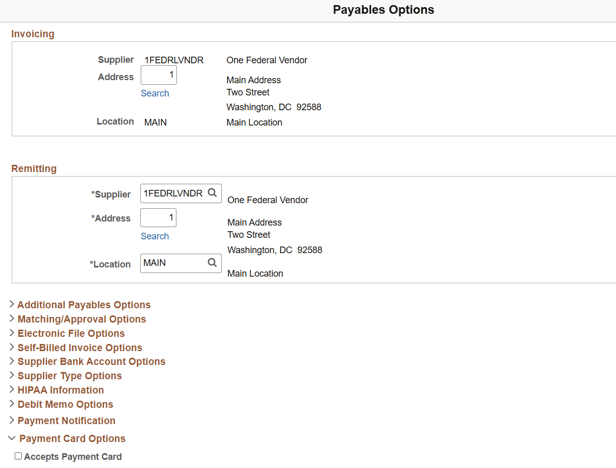 Payables Options Payment Card