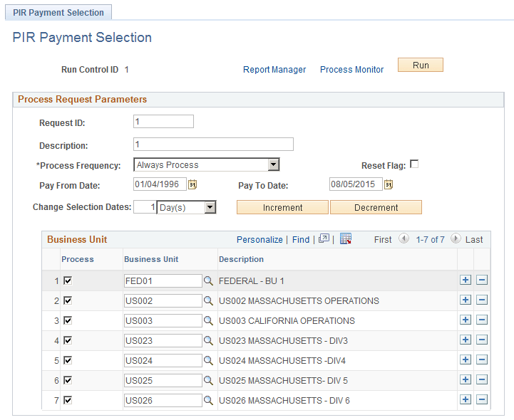 PIR Payment Selection page PIR Payment Selection page