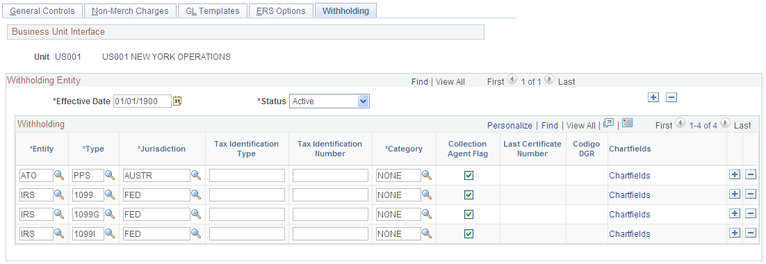 Procurement Control - Withholding page