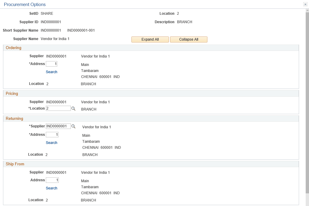 Procurement Options page