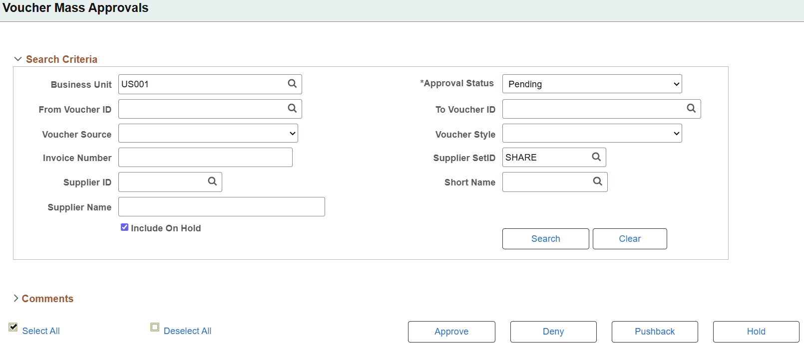 Voucher Mass Approvals page