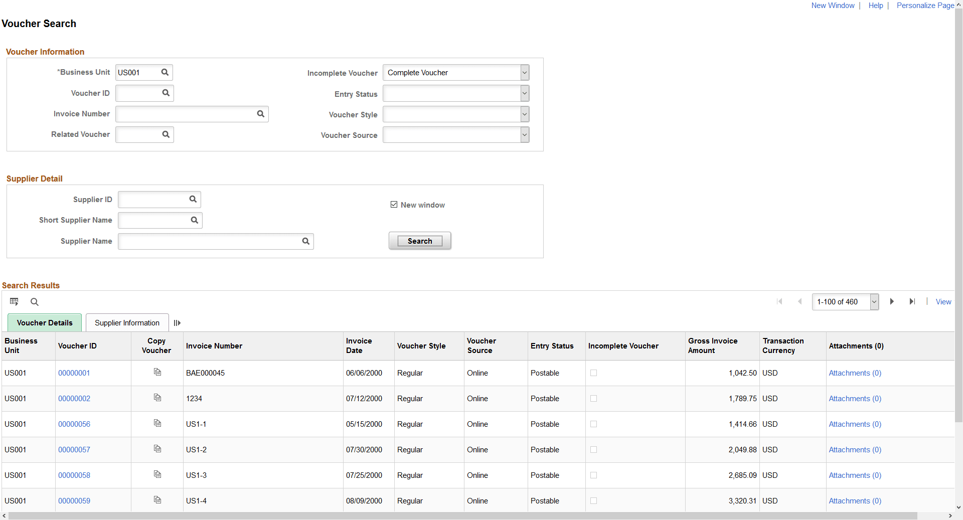 Voucher Search page