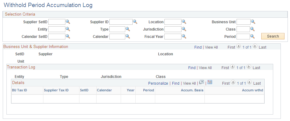 Withhold Period Accumulation Log page Withhold Period Accumulation Log page