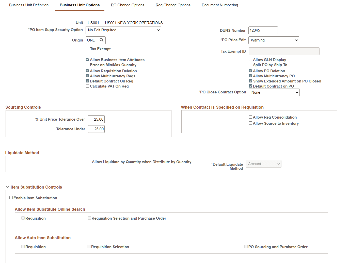 Business Unit Options Page (1of2)