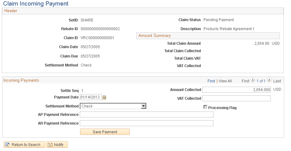 Claim Incoming Pay page Claim Incoming Pay page