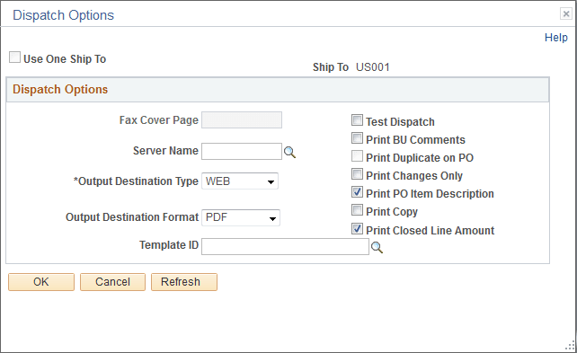 Dispatch Options page (Purchase Order dispatch) Dispatch Options page (Purchase Order dispatch)