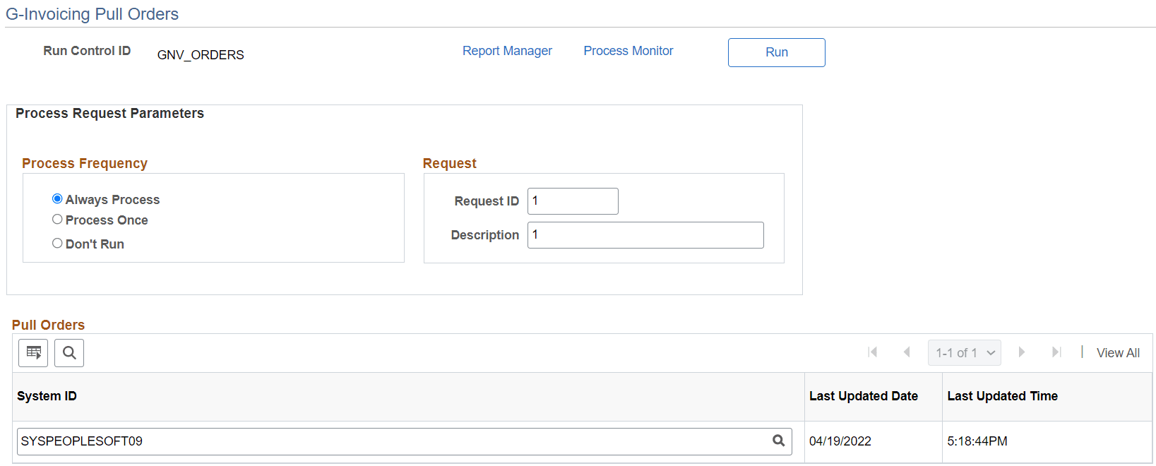 G-Invoicing Pull Orders Page G-Invoicing Pull Orders Page