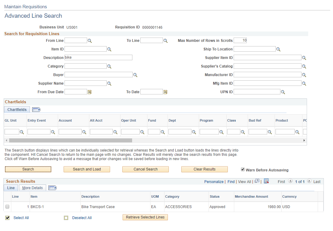 Maintain Requisitions - Advanced Line Search page Maintain Requisitions - Advanced Line Search page
